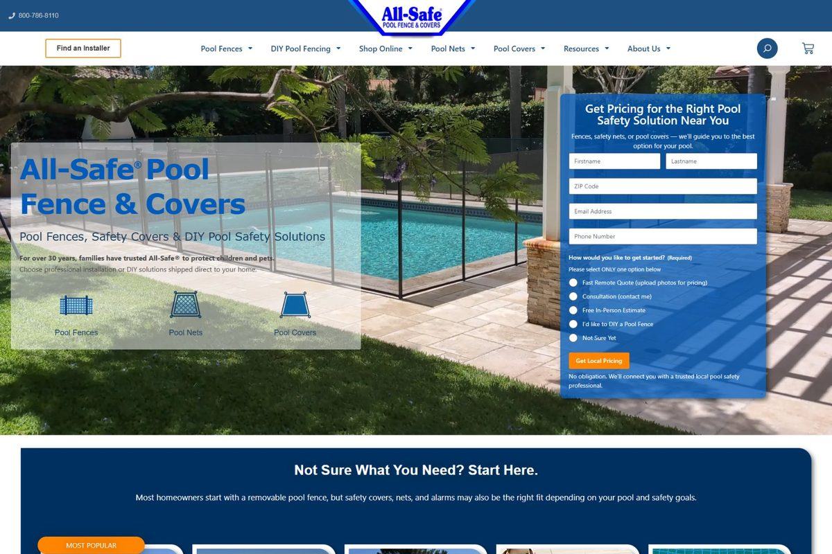 All-Safe Pool Fence & Covers website preview